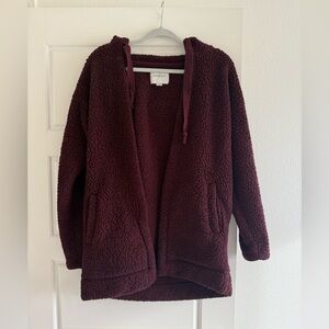American Eagle Burgunday Sherpa Cardigan With Hood Size XS